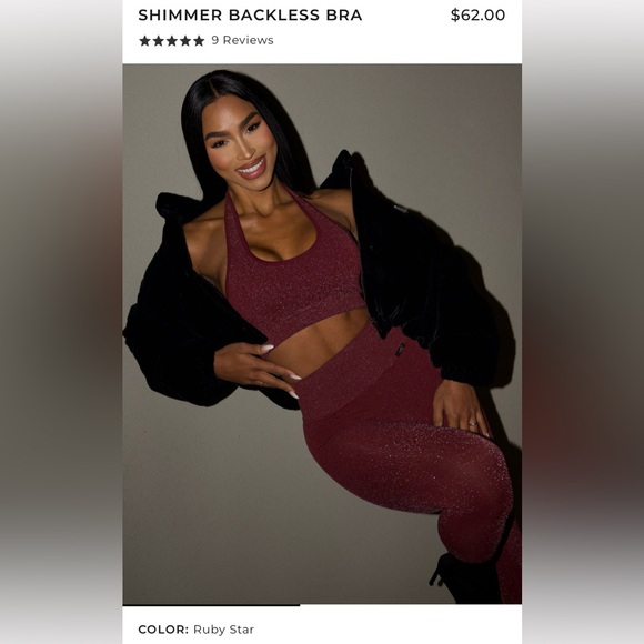 Bombshell Sportswear Shimmer V Back Leggings in Burgundy and sports bra - Picture 2 of 4
